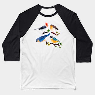 Autumn Birds Hand Drawn Watercolor Baseball T-Shirt